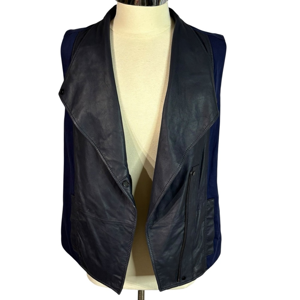 Vince Navy Goat Leather Asymmetrical Vest Cobalt Stretch Women’s L - Picture 5 of 10